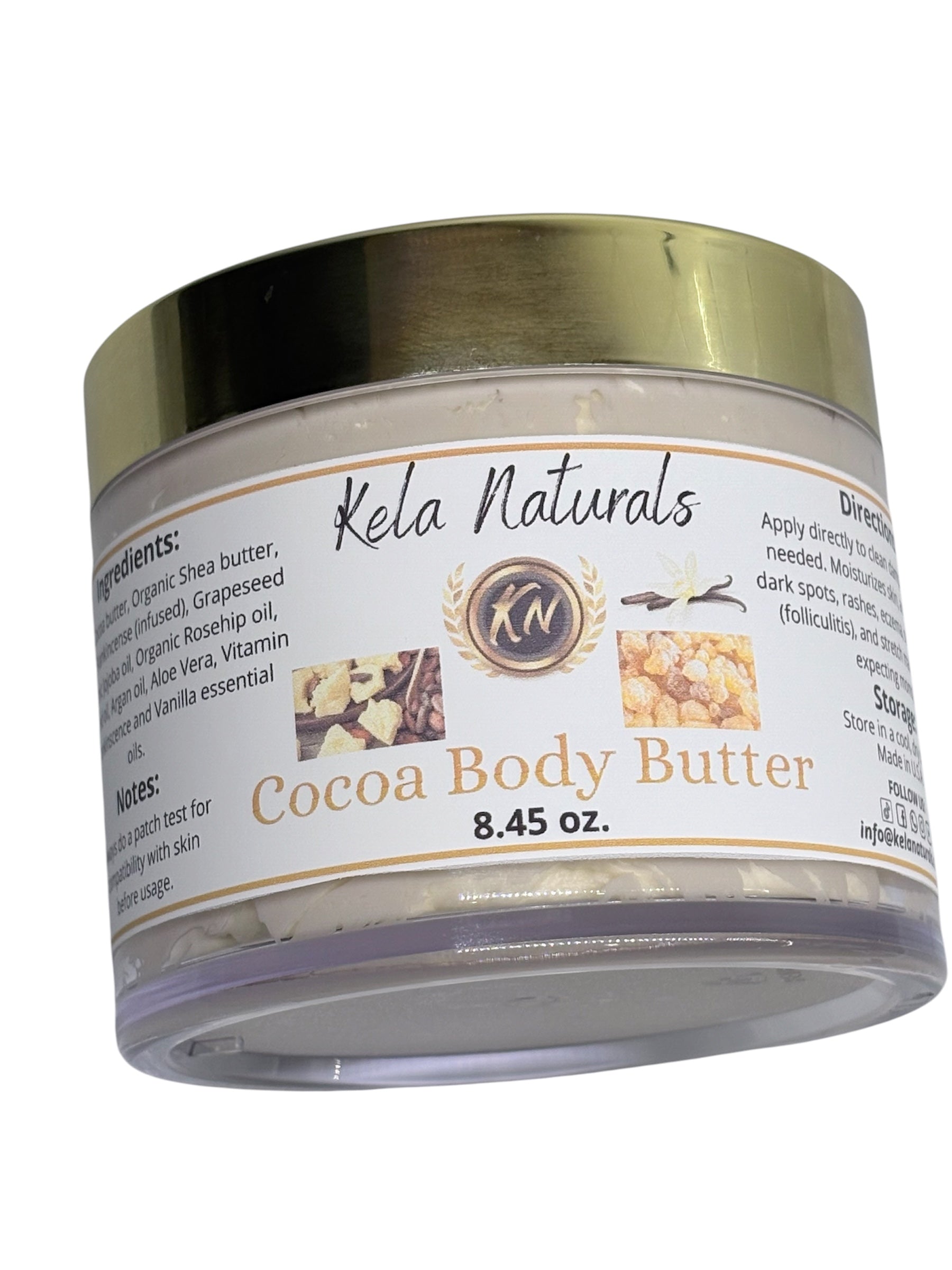 Cocoa Body Butter made with carrot oil, Rosehip oil, Aloe Vera and more