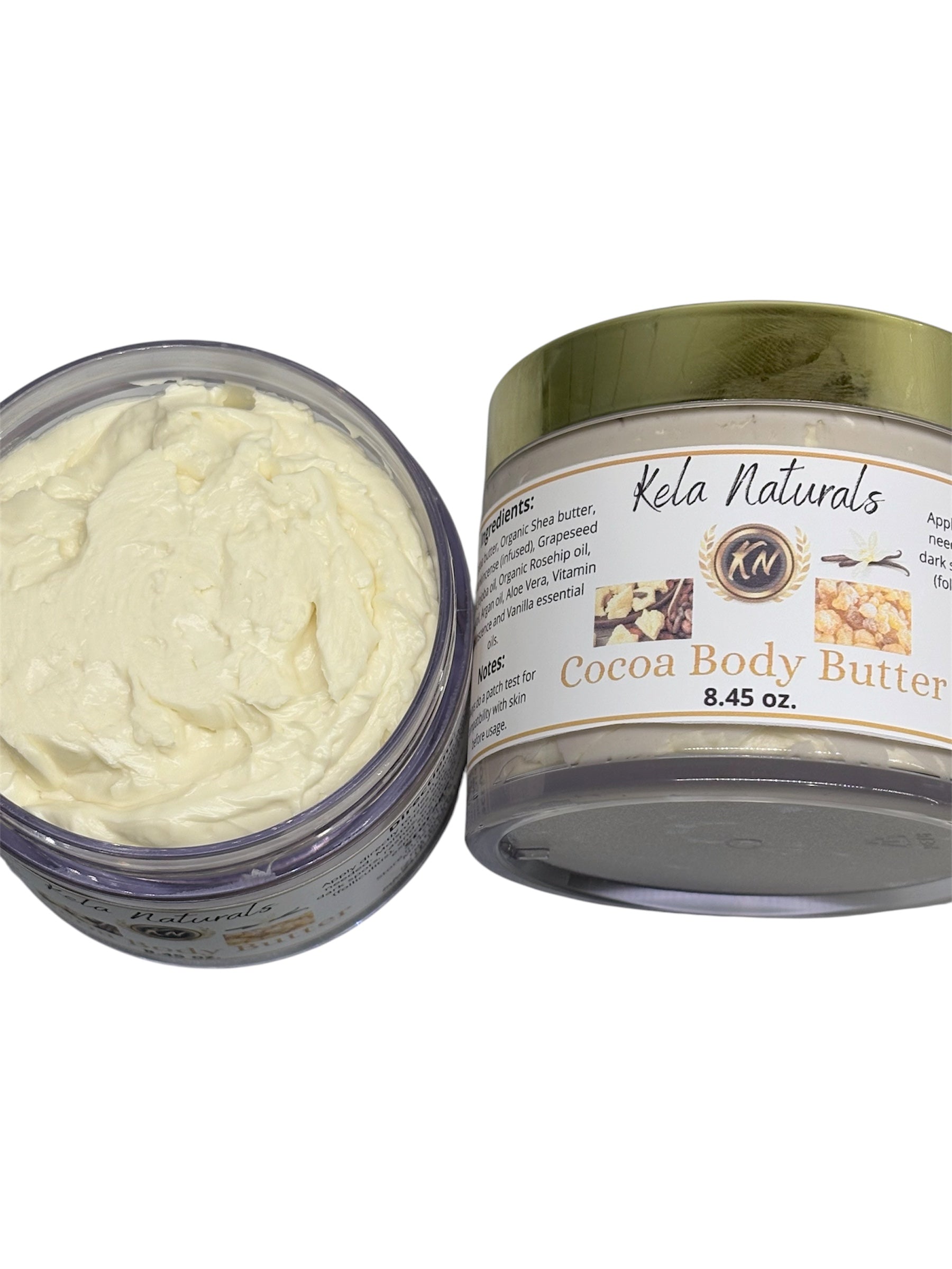Cocoa Body Butter made with carrot oil, Rosehip oil, Aloe Vera and more